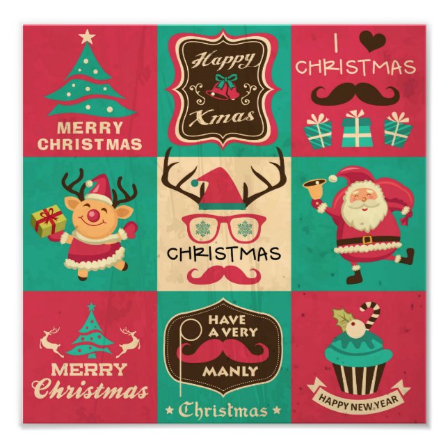 A Very Manly Christmas Moustache Collage Photo Print (Front)