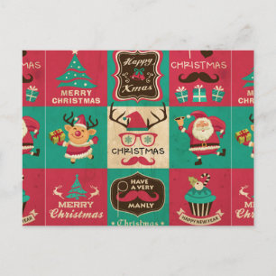 A Very Manly Christmas Moustache Collage Postcard