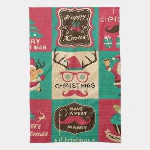 A Very Manly Christmas Moustache Collage Towel