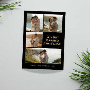 A Very Married Christmas Black Gold Coastal Photo Holiday Card