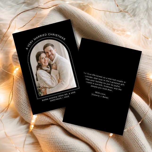 A Very Married Christmas Black White Arch Photo  Holiday Card (Creator Uploaded)