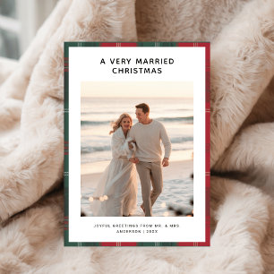 A Very Married Christmas Plaid Beach Photo Holiday Card