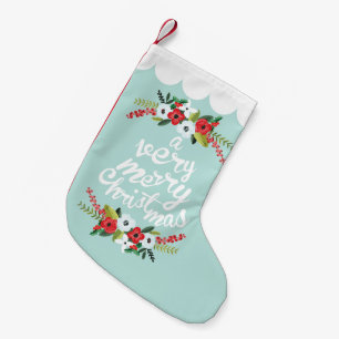 A Very Merry Christmas Floral Mint Small Christmas Stocking