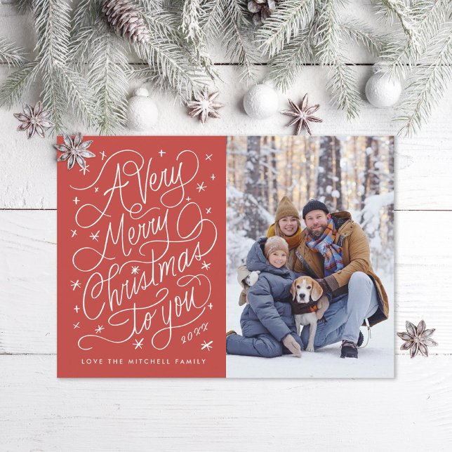 A Very Merry Christmas Hand-Lettering Photo Holiday Card (Creator Uploaded)