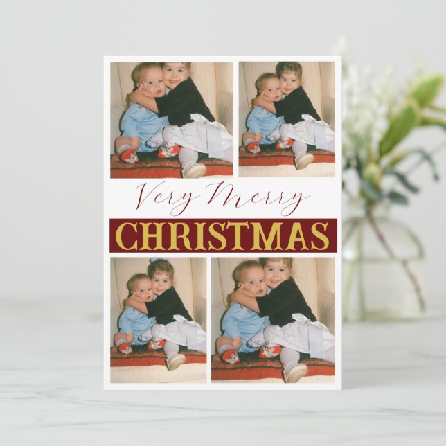 A Very Merry Christmas Holiday Custom Photo Card (Standing Front)