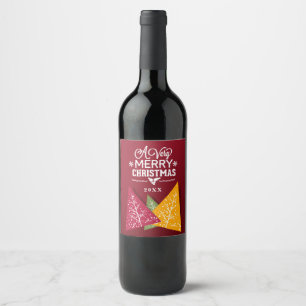 A Very Merry Christmas   Stylised Trees   Editable Wine Label