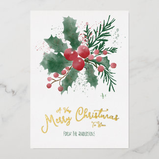 A Very Merry Christmas To You From... Watercolor  Foil Holiday Card