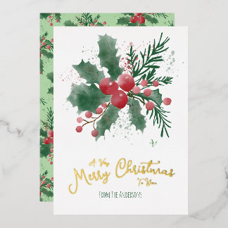 A Very Merry Christmas To You From... Watercolor  Foil Holiday Card