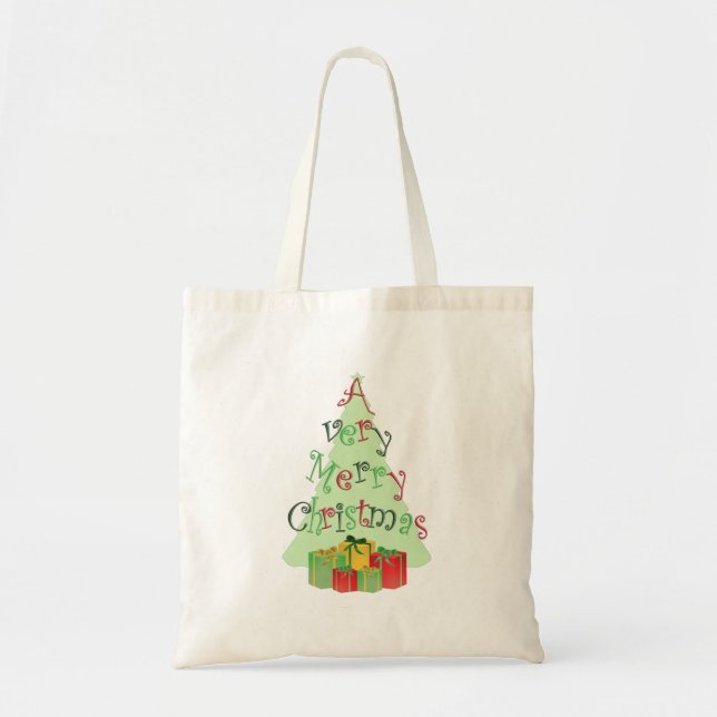 A Very Merry Christmas Tree and Gifts  Tote Bag (Front)