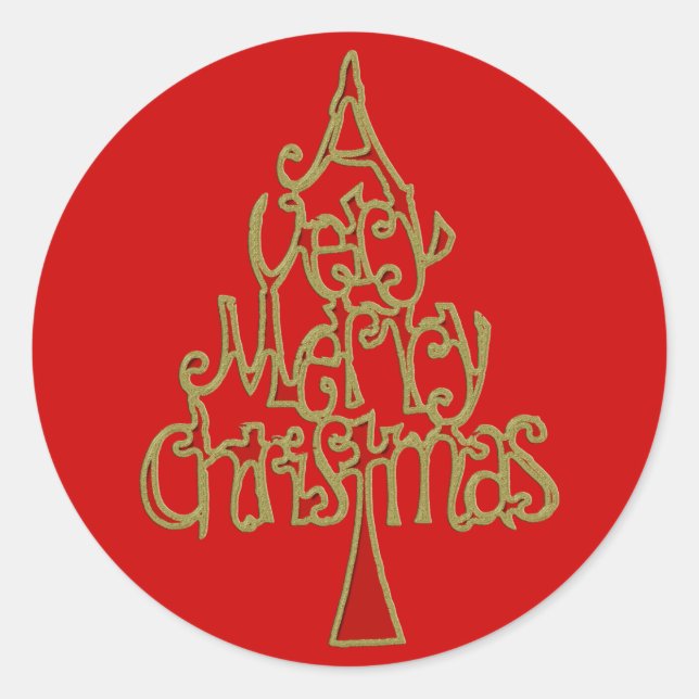 A Very Merry Christmas Tree Classic Round Sticker (Front)