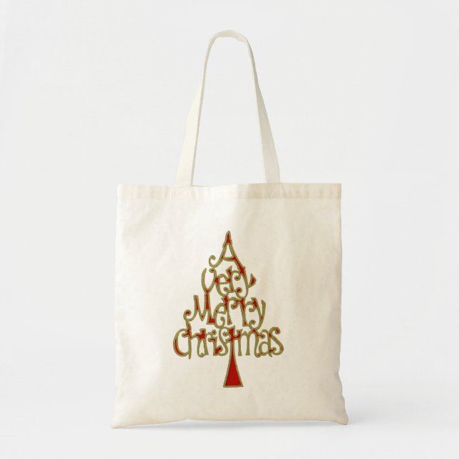 A Very Merry Christmas Tree Tote Bag (Front)