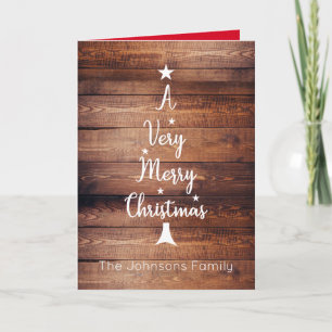 A Very Merry Christmas tree with stars on wood Holiday Card