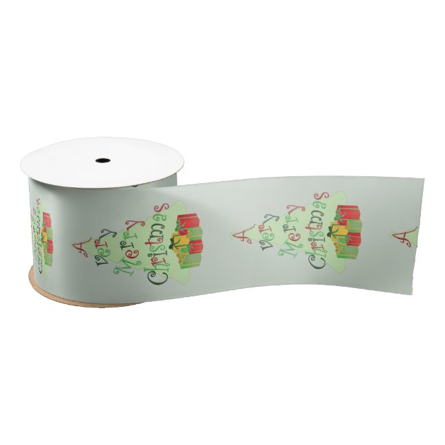 A Very Merry Christmas with Tree and Gifts Satin Ribbon (Spool)