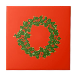 A Very Merry Christmas Wreath Ceramic Tile