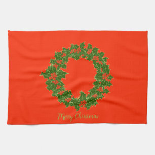 A Very Merry Christmas Wreath Tea Towel
