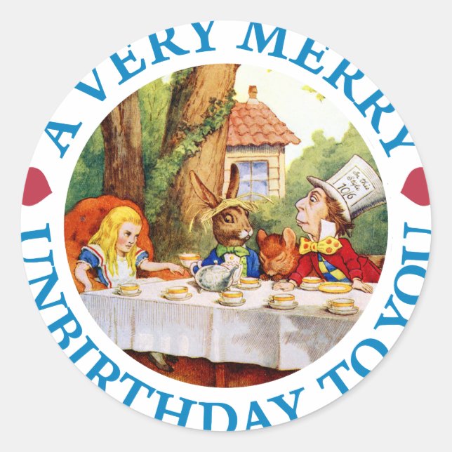 A VERY MERRY UNBIRTHDAY TO YOU CLASSIC ROUND STICKER (Front)