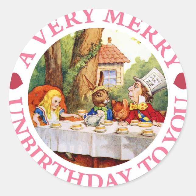 A VERY MERRY UNBIRTHDAY TO YOU! CLASSIC ROUND STICKER (Front)