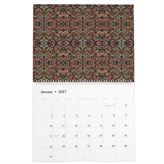 a very ornate pattern with many different colours calendar (Jan 2027)