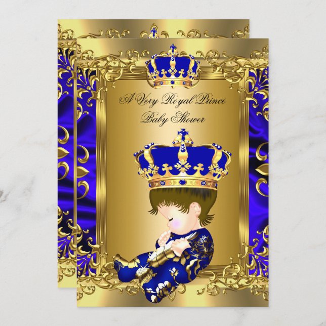 A Very Royal Prince Baby Shower Brunette Baby Invitation (Front/Back)