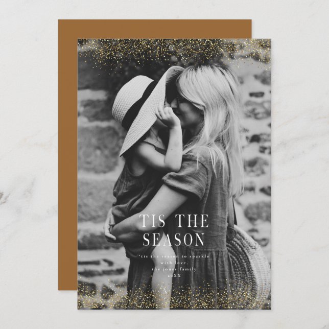 A Very Sparkly Merry Christmas Glitter Gold Photo  Invitation (Front/Back)