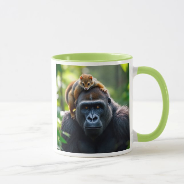 A very strong gorilla with a squirrel on his head. mug (Right)