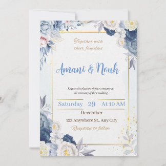 A very stylish and chic blue wedding invitation