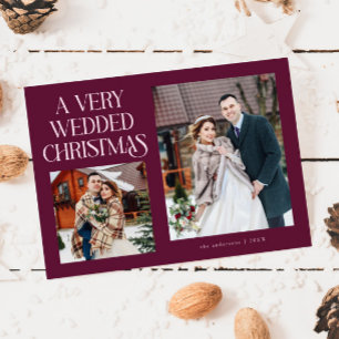 A Very Wedded Christmas Newlywed Photo Cranberry Holiday Card