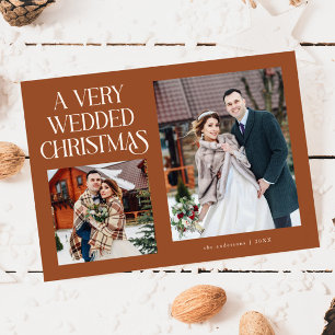 A Very Wedded Christmas Newlywed Photo Terracotta Holiday Card