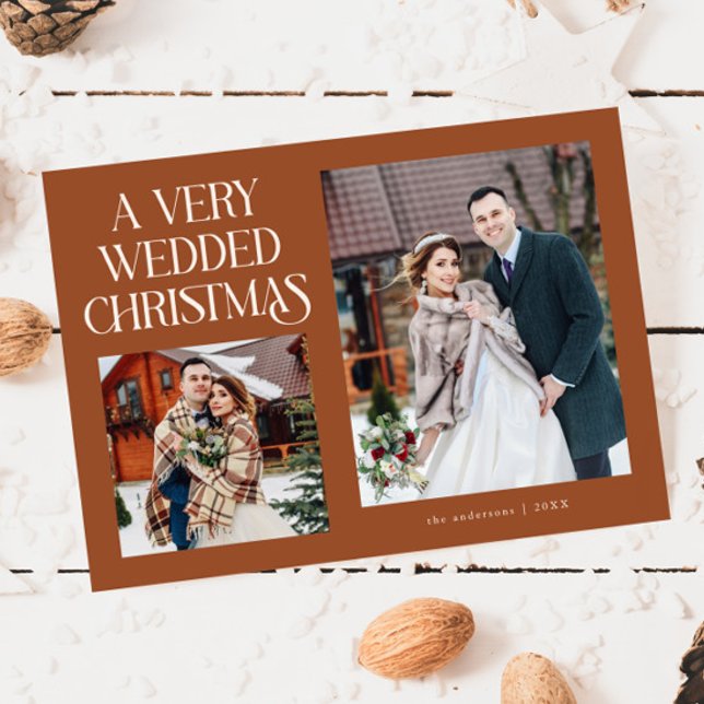 A Very Wedded Christmas Newlywed Photo Terracotta Holiday Card (Creator Uploaded)