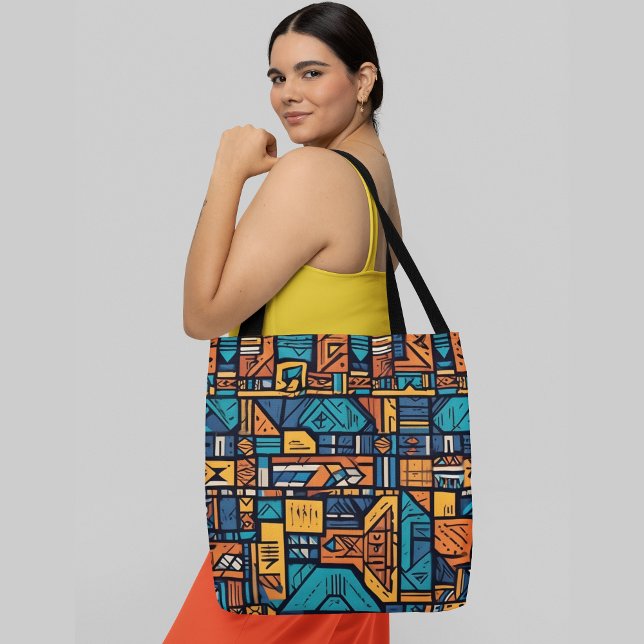 A vibrant and abstract geometric pattern tote bag (Creator Uploaded)