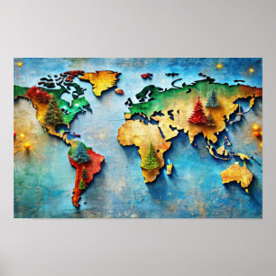A Vibrant, Artistic Map of the World Poster