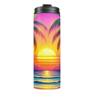 A Vibrant Beach Scene At Sunset Thermal Tumbler