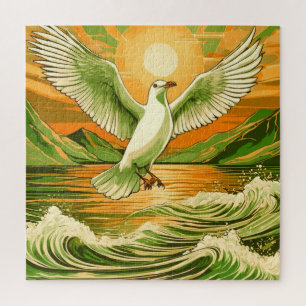A vibrant bird above a turbulent ocean jigsaw puzzle