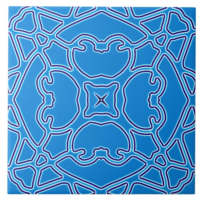 A vibrant blue colour classic pattern ceramic  tile (Front)