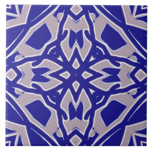 A vibrant blue & gray classic geometric pattern  ceramic tile