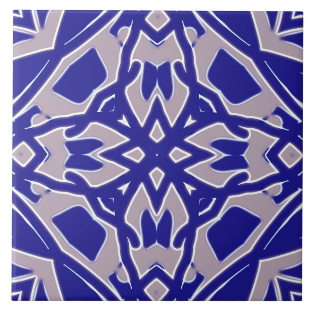 A vibrant blue & grey classic geometric pattern  ceramic tile (Front)