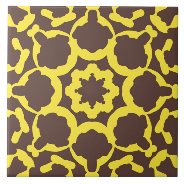 A vibrant brown & yellow classic trendy design ceramic tile (Front)