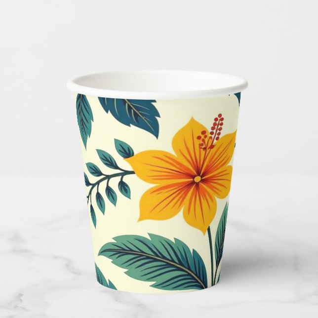 A vibrant colorful classic floral pattern  paper cups (Front)