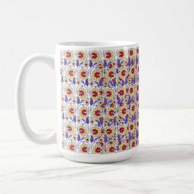 A vibrant design featuring yellow and orange creat coffee mug (Left)