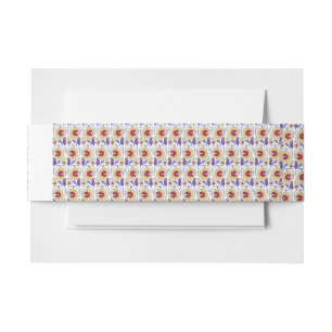 A vibrant design featuring yellow and orange creat invitation belly band