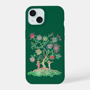 A vibrant drawing depicts a fantasy tree iPhone 15 case