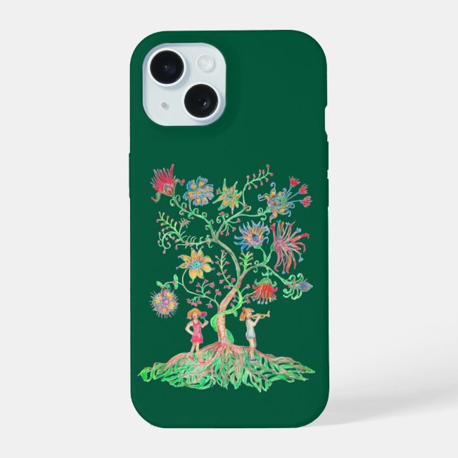 A vibrant drawing depicts a fantasy tree  iPhone 15 case (Back)