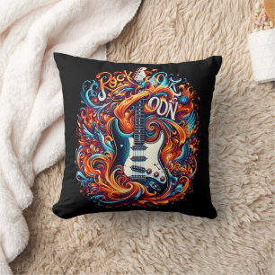 A vibrant electric guitar bursts with energy cushion