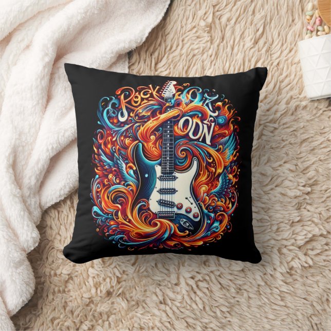A vibrant electric guitar bursts with energy cushion (Blanket)