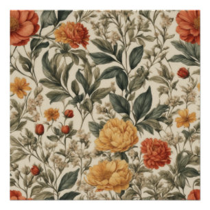 A Vibrant Field of Orange and Yellow Flowers Poster