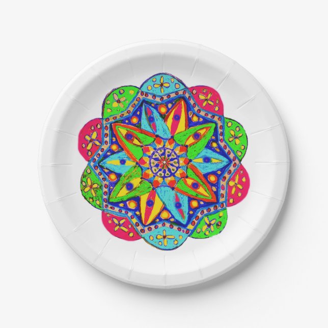A vibrant geometry paper plate (Front)