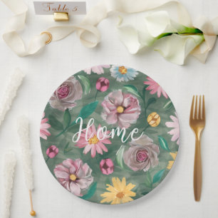 A vibrant green flowers pattern - Home Paper Plate