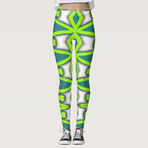 A Vibrant green & white "Ratti_Creative_Arts" Leggings