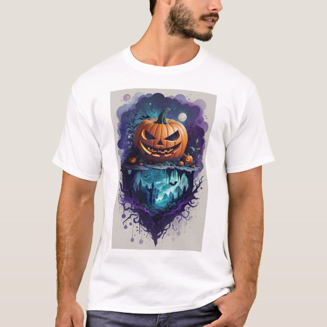  A vibrant Halloween pumpkin T-shirt . (Front)
