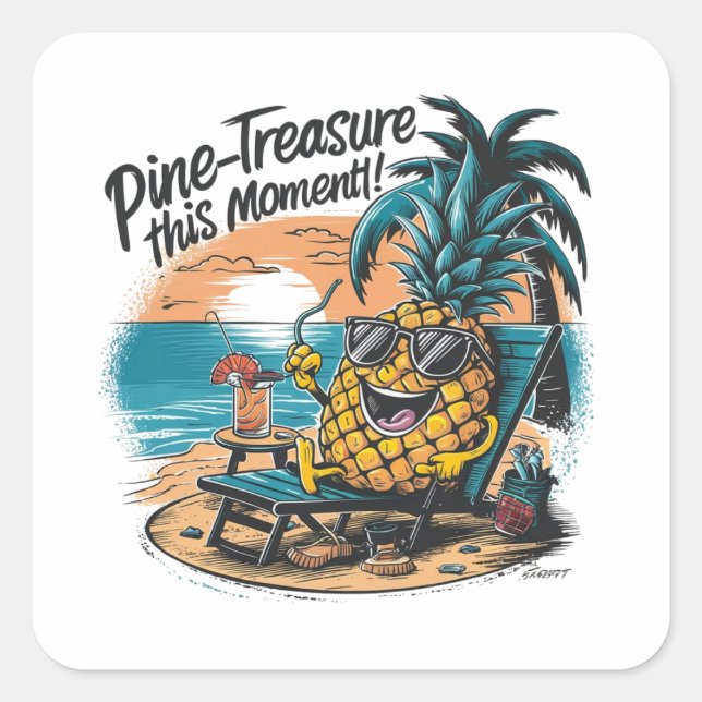 A vibrant humourous design featuring a pineapple  square sticker (Front)